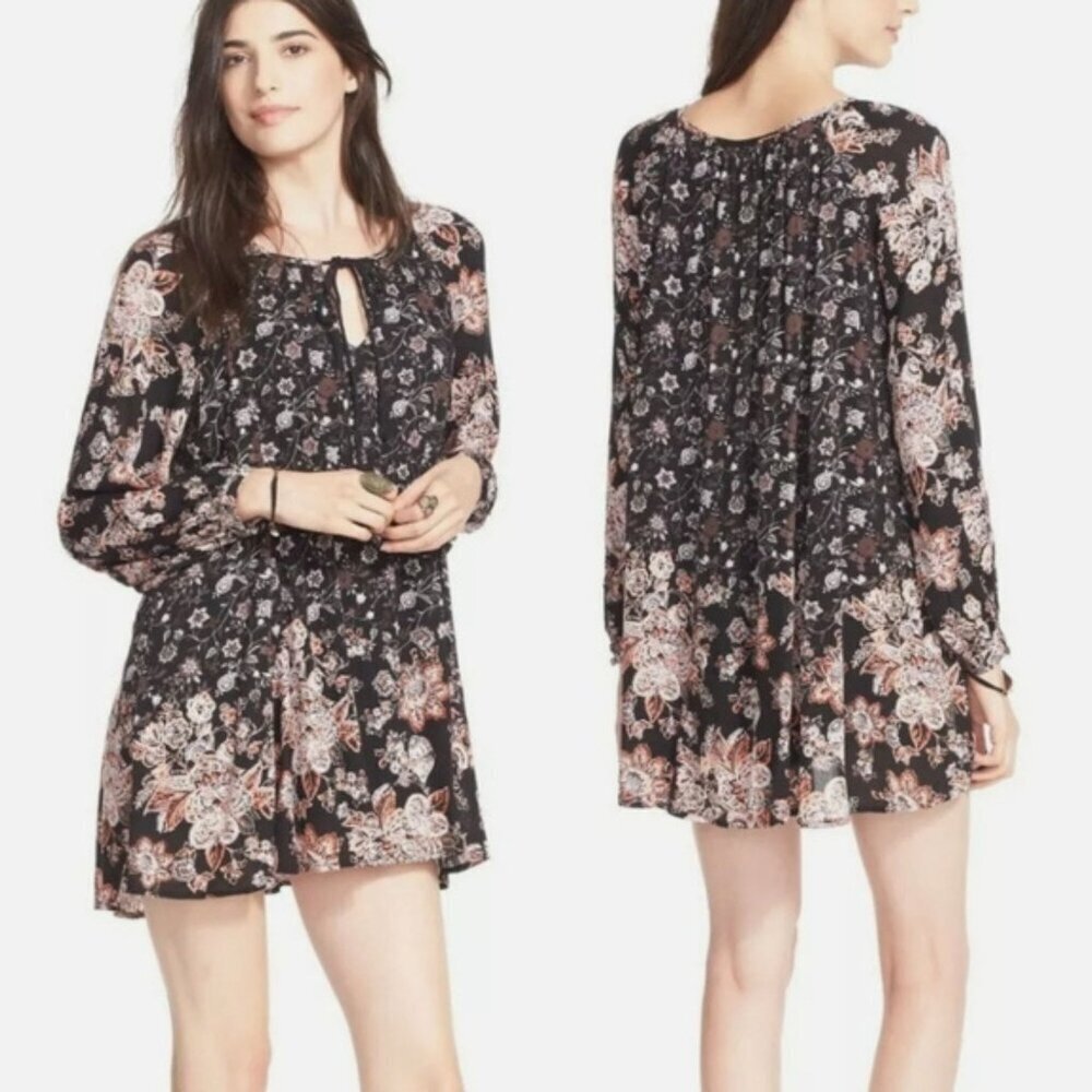 Free People Lucky Loosey Floral Boho Swing Long Sleeve Mini Dress M 41386
